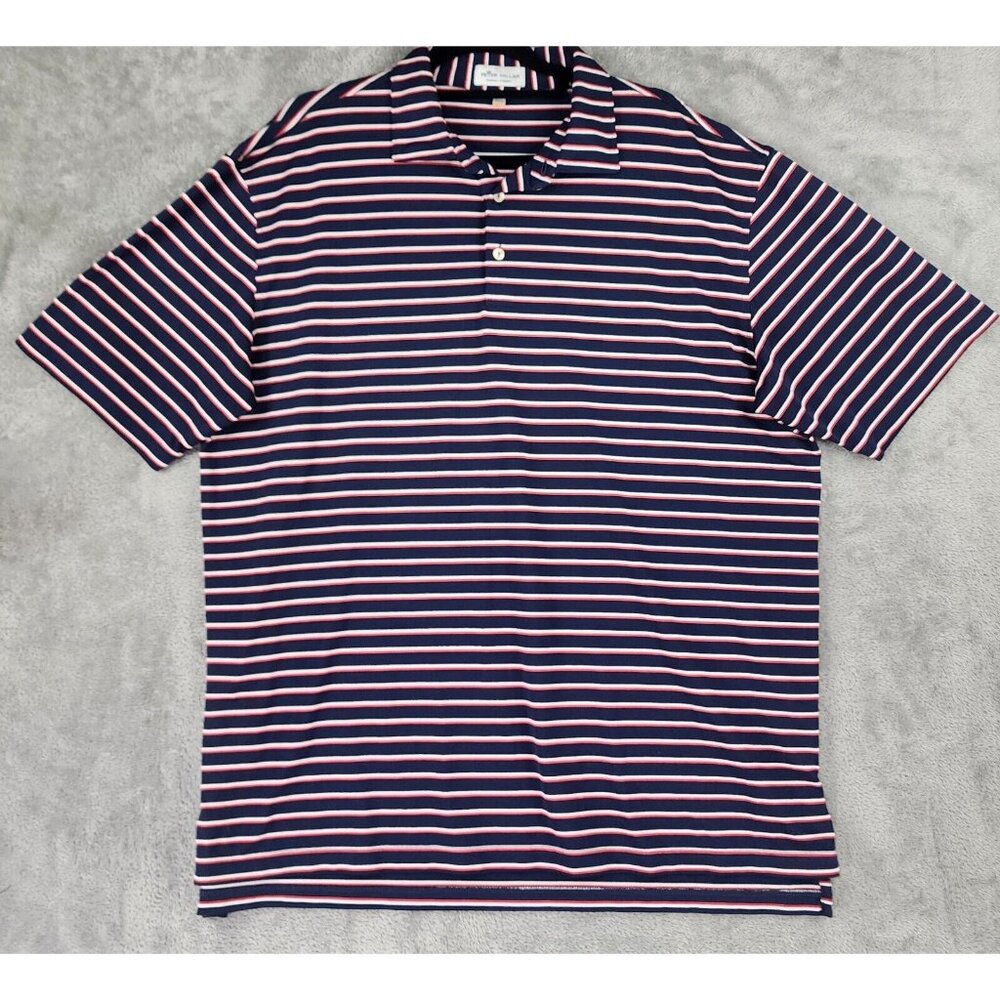 Peter Millar Polo Mens XL Blue Striped Summer Comfort Preppy Casual Short Sleeve